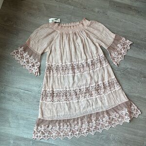OS Loose fitting pink sheer lace dress
